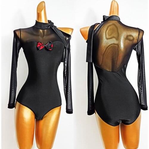 Mesh Backless Latin Dance Tops Ladies Ballroom Dance Competition Dress Black Leotard Dance Practice Wear Tango Waltz Tops DB2368