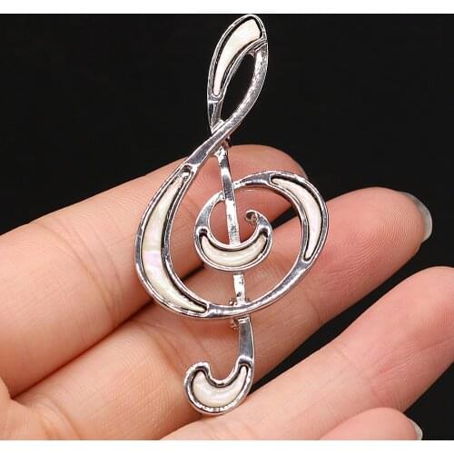 Fine Musical Note Shape Natural Shell Brooches Alloy Pins for Women Party Weddings Costume Dress Coat Accessories Jewelry