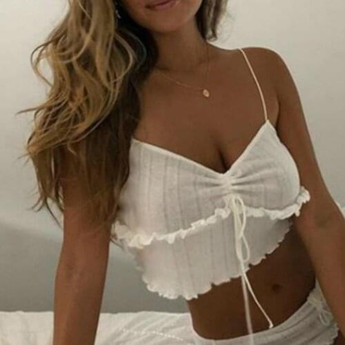 2020 Summer Women Ruffle Solid Sling Camisoles Fashion Sexy Ruched Backless nightwear Club bustier elastic tanks vest female New