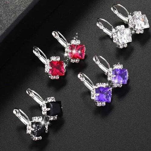 Fashion Rhinestones White Red Square Crystal Drop Earrings For Women Statement Wedding Jewelry Pendientes Mujer