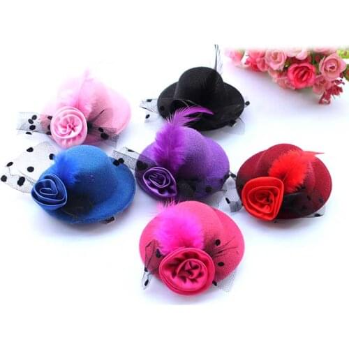 10pcs/lot 8CM Little Princess Part Costumes Feather Petal Lace Derby Top Hat Hair Clips Wedding Birthday Christmas Decors Favors
