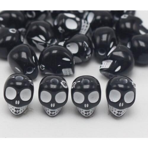 100 Black Colour With White Acrylic Halloween Gothic Skull Beads 10mm Steam Punk