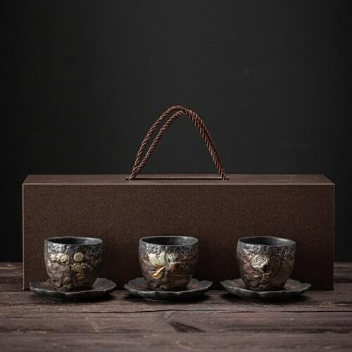 110ml Teacups Japanese Style Gilt Iron Glaze Teacup Set Home Retro Ceramic Master Single Cup Teacup Bowl Gift Box
