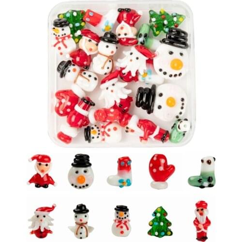 55pcs/box Handmade Christmas Theme Lampwork Beads Mix Shape Color for Jewelry Making DIY Bracelet Necklace Decor Accessories