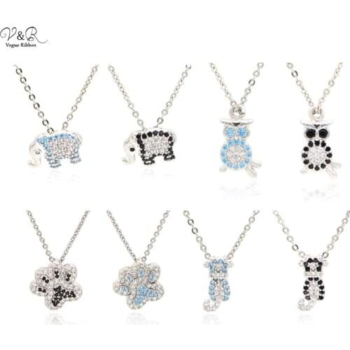2020 New Arrival Cubic Zirconia Zircon Stone Pendant Necklace With Cat/ Owl/ Paw/ Elephant Pendant Initial Necklace For Girl