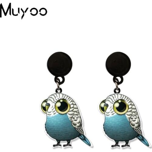 2021 New Colorful Chubby Red Green Blue Parrots Patterns Handcraft Acrylic Epoxy Resin Drop Dangles Earrings