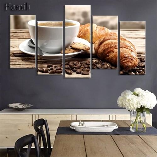 5Pieces/set Canvas Painting Coffee background Print Painting On Canvas Wall Art Picture Kitchen Home Decoration Unframed