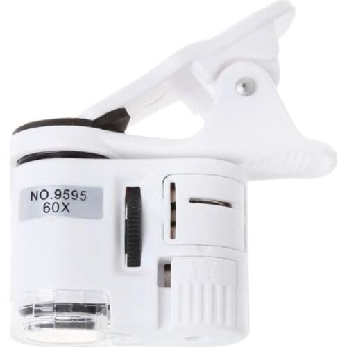 60X Microscope LED Magnifier Jewelry Loupe Lens Mobile Phone Camera Clip Magnifier
