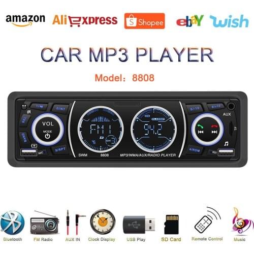 8808 Bluetooth Car MP3 videos radios Bluetooth AUTO MP4 Car Stereo Aux Input Receiver SD USB Multimedia Radio Player 12V In-dash
