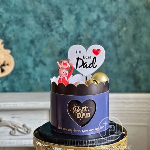 Dad Happy Birthday Cake Decoration Fathers Day Toppe rFor Cake Soft Pastic Plug-in Gold Acrylic Love Hollow Bronzing Edge DIY