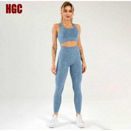 HGC Seamless Suit 2 Piece Women Sportwear Bra Pants Elastic Squat Proof Sport Leggings And Top Push-up Yoga Set Sexy Gym Clothes