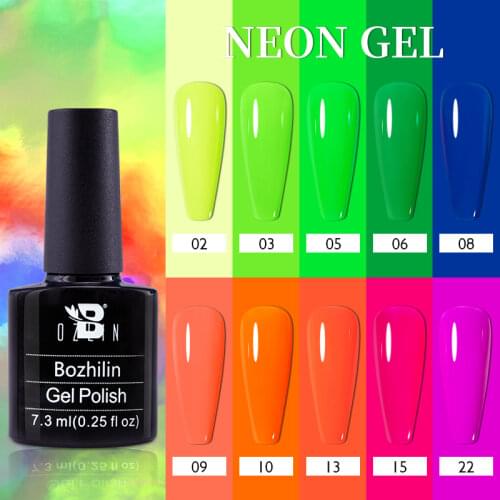 BOZLIN Neon Gel Polish Varnishes Green Yellow Colors Summer Fluorescent Series 7.3ML Soak Off Enamel Nail Gel Polish UV Gel