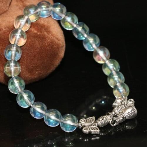 8mm Light Green Electroplate Crystal Round Beads Strand Bracelets for Women Wholesale Price Free Shipping Jewelry 7.5inch B2151