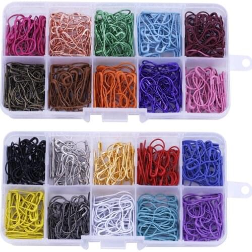 MIUSIE 1200pcs Mixed Color Gourd Shape Clothing Safety Pin Metal Clip Hoist Pin Woven Cross Stitch Sewing Craft With Storage Box