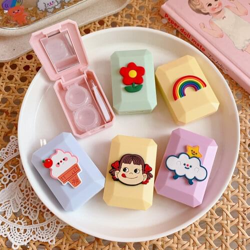 2021 Contact Lens Cases Box with Mirror Cute Girl Fruit Women Mini Lovely Eyes Contact Lenses Case Container Box Travel Kit Set