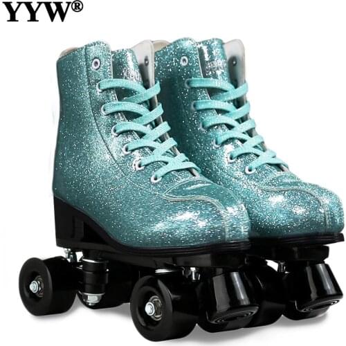 2021 Blink Style Quad Roller Skates Women Grils Artificial Leather Beginner Outdoor Shine Led Light 4 Wheels PU ABEC-7 Skating