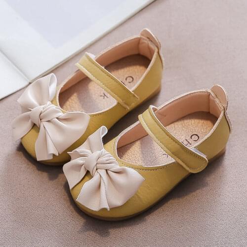 Girls 2021 New Bow-knot Princess Shoes Autumn Childrens Artificial Leather Shoes Baby Garden Shoes Soft Sole Non-slip Shoes
