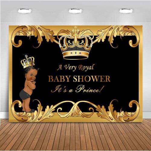 Baby Shower Photography Backdrops Photophone Party Banner Royal Prince Background for Photo Studio Golden Crown