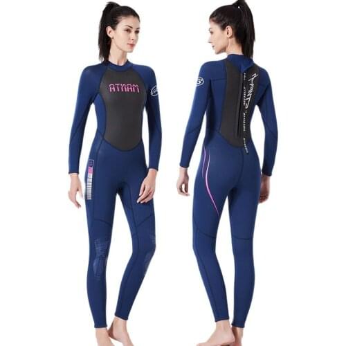 DIVE&SAIL Women 3mm Neoprene+Shark Skin Full-body Wetsuit High Elastic Anti-UV Dive Suit Body Suit for Winter Swimming Surfing