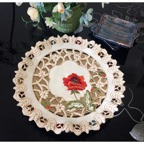 HOT satin lace table place mat cloth embroidery placemat pad pan glass coaster dining tea cup doily drink pot mug holder kitchen