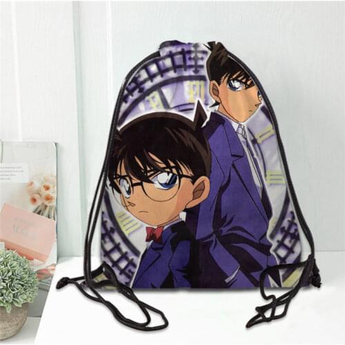 Hot Detective Conan Printed backpack drawstring bag satin soft shoe bags to school custom Logo bags for women