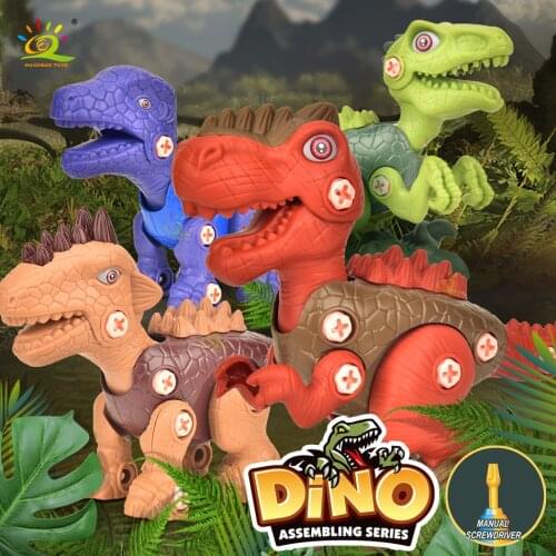 HUIQIBAO Screw Nut Dinosaur Assembly Screwing DIY Model Building Blocks City Triceratops Construction Bricks Toys For Children