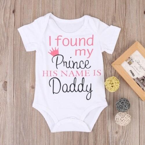 DERMSPE New Casual Summer Baby Boys Girls Short Sleeve Letter I Found My Prince His Name Is Daddy Romper Newborn Baby Clothes