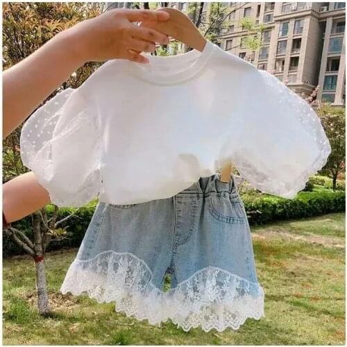 Kids Girls Clothes Set Summer Girl Cotton Short-sleeved Tops T-shirt + Denim shorts 2pcs Girl Outfits Baby Girls Clothing