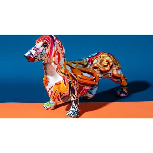 Creative Dachshund Dog Decoration Home Modern Painted Colorful Dog Sculpture Wine Cabinet Office Desktop Ornament Decor Crafts