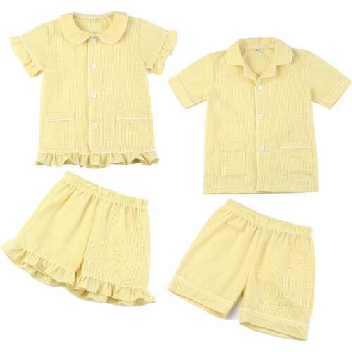 Summer girls sleepwear kids pyjamas cotton seersucker boys clothes pajama set toddler pajamas kids