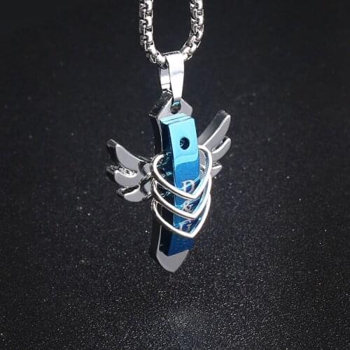 Korean Mens Titanium Steel Cross Necklace Flame Feather Cross Pendant Punk Accessories Pendant