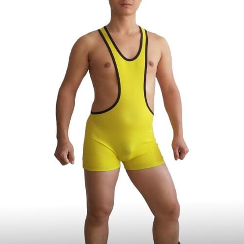 Man Solid Low Cut Wrestling Singlet Skinny Power Lifting Tights Tank Top Shorts Weight Lifting One-Piece Youth Wrestling Gear