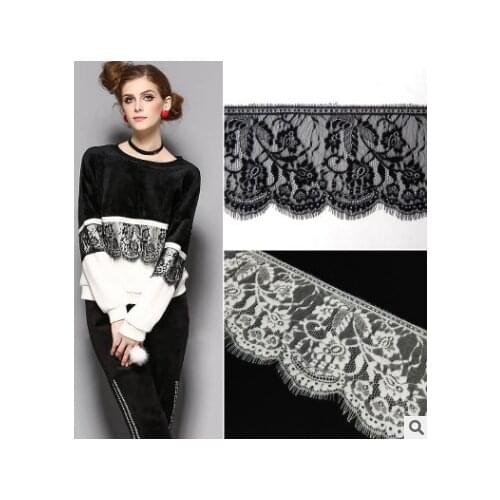 Soft Knitted Eyelash Lace Fabrics Shiny 100% Nylon Underwear Lace Black And White Trims 16cm*300CM