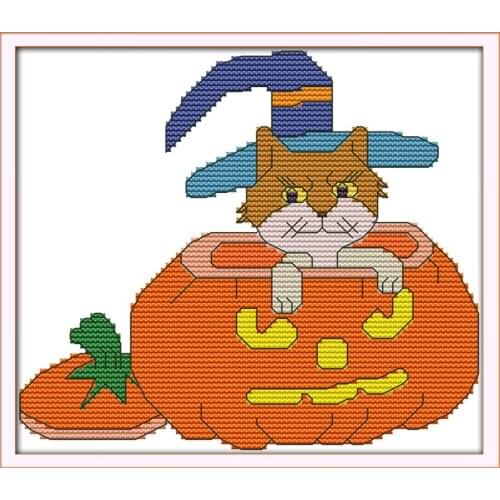 Magic pumpkin cat cross stitch kit 14ct 11ct count print canvas stitches embroidery DIY handmade needlework plus