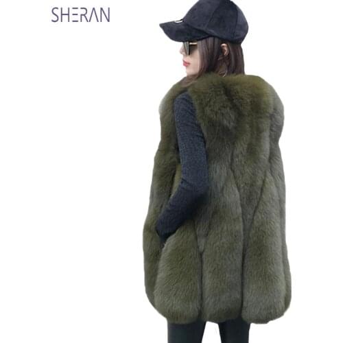 SHERAN 2018 New Winter Warm Vest Fox Fur Faux Fur Vest Women Jackets Waistcoat Outerwear Long Leather Grass Faux Fur Coats Gilet