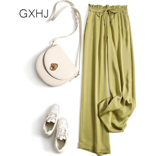 2021 new British style women high waist wide leg pants Womens Loose Summer Pants Soft Ice Silk Ankle-Length Pant LHJ168