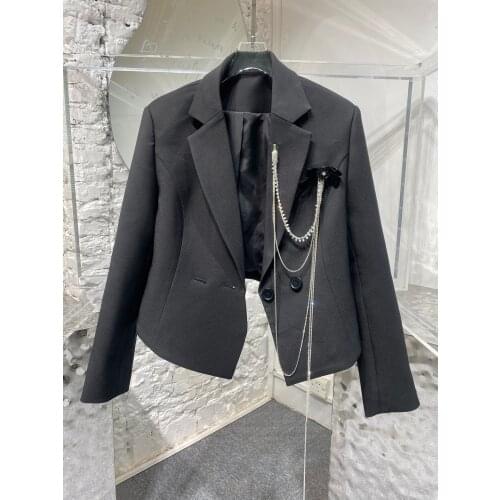 New Spring 2021 Fashion Women Bow Chains Short Jacket Blazer Female Casual Black Coat Ddxgz2 3.22