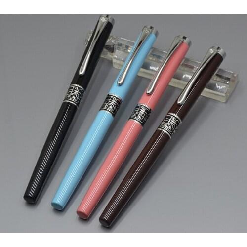 Wholesale 4Pcs Wingsung 9112 Black - Brown - pink - Sky blue metal Fountain Pen Luxury 0.38 Nib calligraphy ink Pens gift