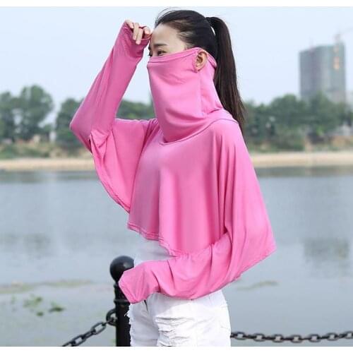 Outdoor Cycling Driving Sun-proof Poncho Top Long Sleeve Full Face Neck Scarf Poncho Milk Silk UV Protection Towel Mask Scarves