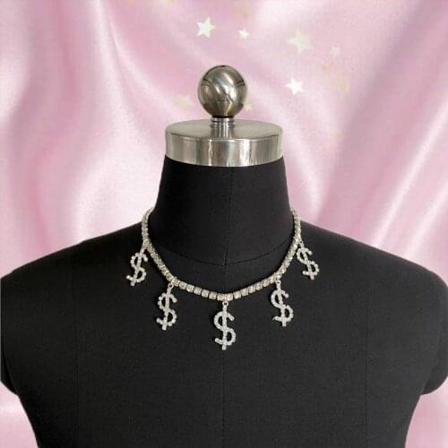 Y2K Crystal Dollar Symbol Necklace for Women Metal Irregular Vintage Charms Punk Necklace 90s Style Jewelry Aesthetics Wholesale