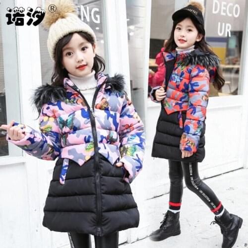 Baby girls coat 3-17T children winter cotton fur hoodies girls warm jacket fashionable kids coat teenage warm jacket hat remove
