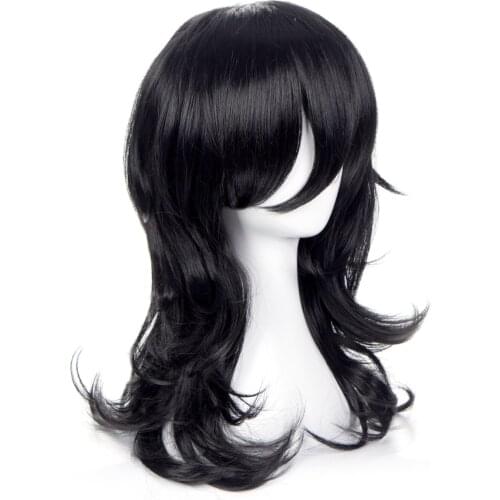 45cm My Hero Academia Curly Wig Akademia Shouta Aizawa Black Wavy High Temperature Wire Wig Cosplay Costume Wig + Track + Cap