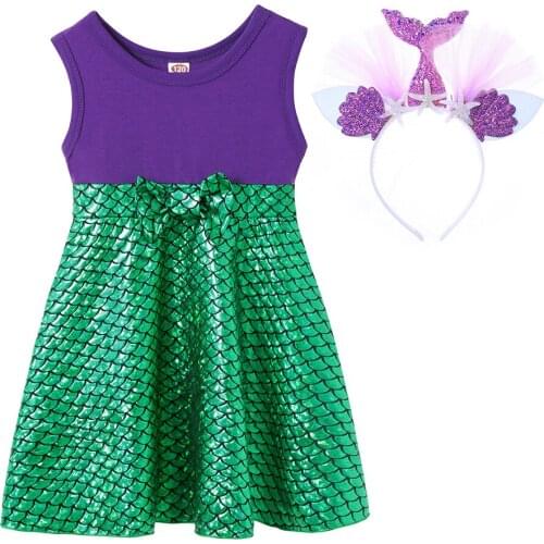 Princess Arier Dress Girl Little Mermaid Costume Kids Cotton Soft Sundress Children Birthday Haloween Party Fancy Dress Cosplay