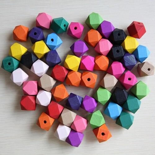 SANSHOOR 2cm*2cm DIY Octagonal Geometric Wooden Beads Seletced 30 Colors Fit Handmade KeyChain Rope Necklace For Women 35pcs/lot
