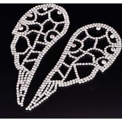 Rhinestone Wings Used On Decoration Rhinestone applique 5.5inches*2.36inches 12pairs/lot Silver Tone