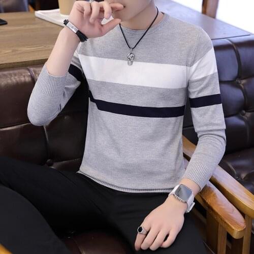 Round Neck Sweater Male Korean Version Slim Fashion Teenage Boy Knitwear Bottom Shirt Inside The Autumn Outfit Thin Black Sweat