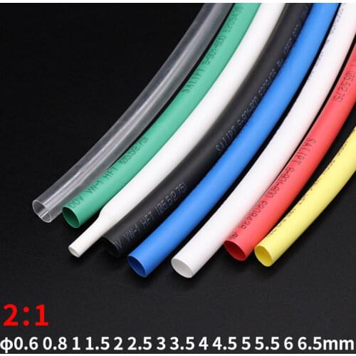 2M Dia 0.6 0.8mm 1mm 2mm 3mm 4mm 5mm 6mm 6.5mm Heat Shrink Tube 2:1 Shrink Ratio Polyolefin Insulated Cable Wire Protect Sheath