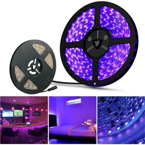 UV Ultraviolet 3528 SMD LED Strip Light 5M Waterproof Ribbon Purple Flexible Tape Lamp DC12V For DJ Fluorescence
