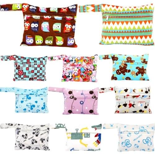 Asenappy Waterproof reusable wet bag printed pocket diaper bag minky PUL travel dry wet bag mini diaper bag size 14*18CM