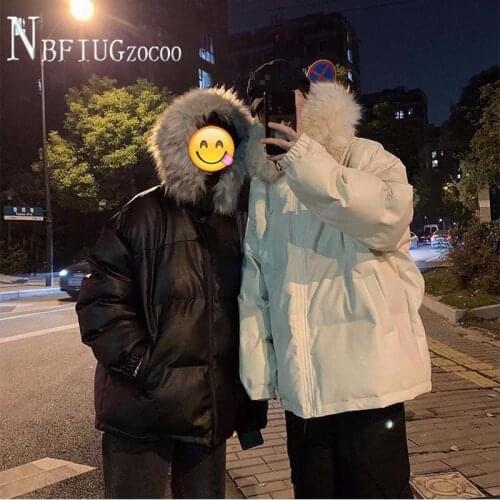Women Parkas Pu Leather Winter Korean Loose Thick Windproof Warm Couple Bread Style Female Jacket
